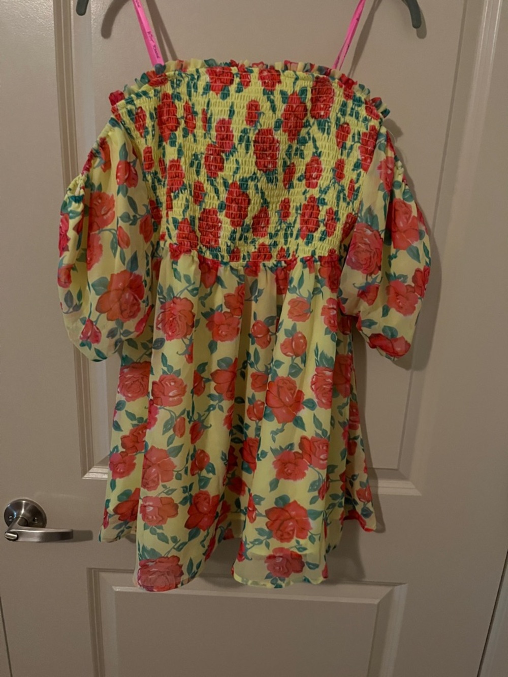 Yellow Floral Smocked Off-Shoulder chiffon summer ruffle Betsey Johnson dress